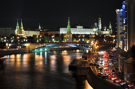 夜观莫斯科克里姆林宫 从主教大桥 莫斯科 俄罗斯反射历史性历史纪念碑建筑景观正方形文化大教堂城市图片