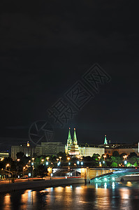 夜观莫斯科克里姆林宫 从主教大桥 莫斯科 俄罗斯星星景观地标正方形街道首都圆顶城市蓝色纪念碑图片