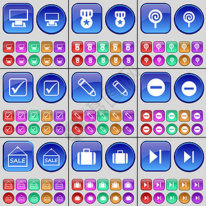 监视器 奖牌 棒棒糖 刻度线 铅笔 减号 销售 手提箱 媒体跳过 一大套多色按钮背景图片