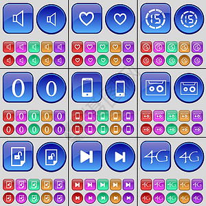 声音 心脏 倒计时 零 智能手机 磁带 文件 媒体跳过 4G 一大套多色按钮图片