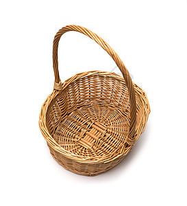 白背景孤立的螺旋篮子缺口乡村购物纤维工艺园艺圆圈编织柳条麻布图片