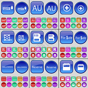 键盘 AU Plus 录像带 SIM 卡 出售 万圣节 预订 日历 一大套多色按钮图片