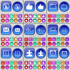 手机 点赞 文件夹 消息 4G 笔记本电脑 左箭头 拼图 闹钟 一大套多色按钮图片