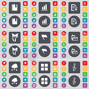 字典 图表 文本文件 弓 旗 短信 云 应用程序 Cle 图标符号 一大套平面彩色按钮 适合您的设计图片
