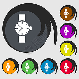 8 个有色按钮上的图标符号手表收藏界面速度插图跑表技术测量时间小时图片