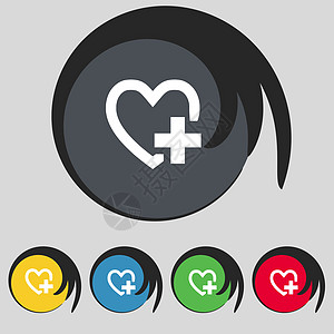 医学心脏标志图标 十字符号 设置多彩的按钮质量药品徽章海豹创造力标签诊断医疗边界框架图片