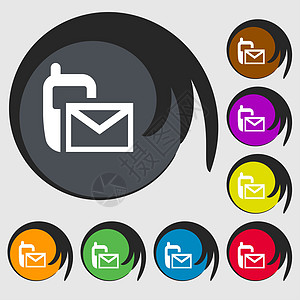 邮件图标 信封符号 消息短信标志 八个彩色按钮上的符号图片