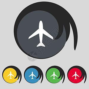 飞行图标飞机标志 平面符号 旅行图标 飞行平面标签 设置彩色按钮航空邮票海豹质量旅游翅膀喷射航班创造力艺术背景