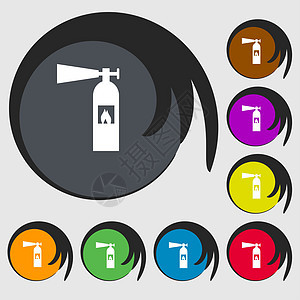 灭火器图标符号 八个彩色按钮上的符号消防冒险化学品警告压力安全消防队员标签汽油方法图片