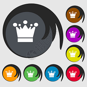 皇冠图标符号 8个彩色按钮上的符号头等舱力量卡通片创造力个性电脑金子插图国王女王图片
