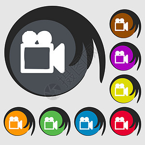 8个彩色按钮上的符号屏幕制作者镜片热点视频电视摄影师展示录音机摄像机图片