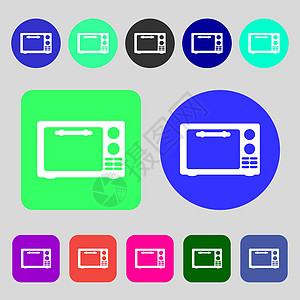 微波炉标志图标 厨房电炉符号 12个彩色按钮 平板设计图片