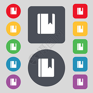 书签图标符号 由 12 个彩色按钮组成 平面设计全书文档学习图书馆数据文学教育杂志学校出版物图片