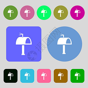 邮箱图标符号 12个彩色按钮 设计平坦图片