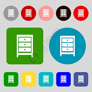 床头图标符号 12个彩色按钮 设计平坦图片