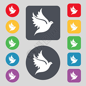 鸽形图标符号 由12个彩色按钮组成 设计平坦图片