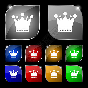 皇冠图标符号 一组十色的扣子 带有光亮力量金属创造力个性电脑金子国王权威王座字体图片