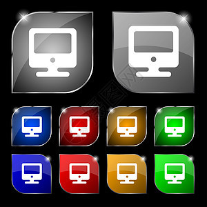 图标图标符号 一组十色按钮 带有光束商业边界硬件插图屏幕电脑显示器监控互联网工作图片