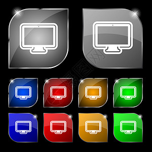 图标图标符号 一组十色按钮 带有光束电脑桌面屏幕工作插图视频办公室技术监视器电子图片