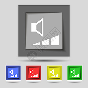 音量 原五个彩色按钮上的音效图标符号技术插图金属控制界面音乐图片