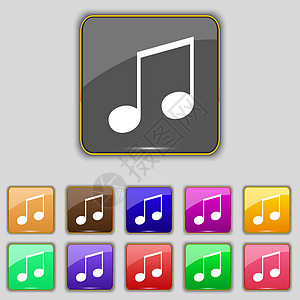 音符 音乐 铃声图标符号 设置为您网站的11个彩色按钮播放光盘插图网络蒸汽音乐播放器电话手机吉他收音机图片