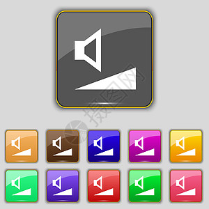 音量 声音图标符号 设置为您网站的11个彩色按钮控制技术金属插图音乐界面背景图片