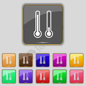 温度计温度图标符号 设置为您网站的11个彩色按钮图片