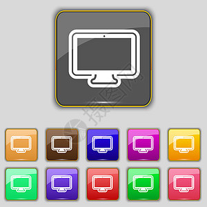 图标显示器符号 设置您网站的11个彩色按钮办公室桌面电脑笔记本框架屏幕技术互联网展示电视图片