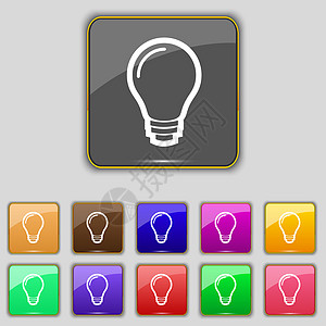 灯泡图标符号 设置为您网站的11个彩色按钮涂鸦活力力量创新荧光玻璃照明生态收藏风暴图片