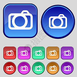 照相机标志图标 数字符号 设置彩色按钮插图创造力令牌邮票照片相机徽章海豹标签摄影图片
