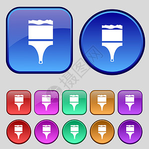 绘画刷符号图标 艺术家符号 彩色按钮集海豹质量插图框架疼痛艺术令牌边界创造力画笔图片