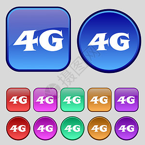 4G 符号图标 移动电信技术符号 一组彩色按钮徽章数据质量边界令牌互联网标准电话框架邮票背景图片