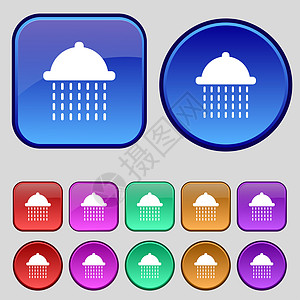 淋浴图标符号 一套12个旧按钮 用于设计设计图片