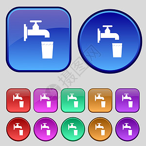 水管 玻璃 水图标符号 一套12个旧按钮 用于设计设计图片