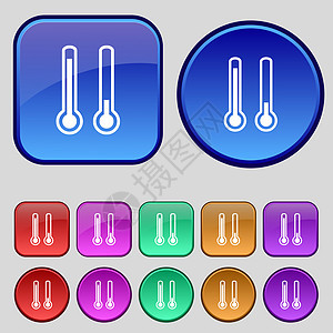 温度计温度图标符号 一组12个旧按钮 用于设计设计图片