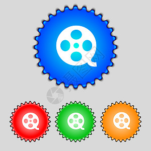 视频符号图标 框架符号 设置彩色按钮创造力插图标签质量徽章电影邮票玩家海豹互联网图片