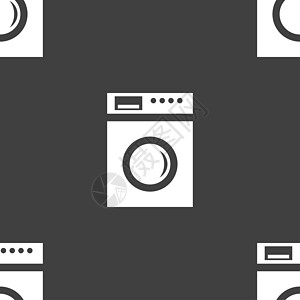 洗涤机图标符号 灰色背景上的无缝图案衣服亚麻洗涤剂毛巾房子房间漩涡家庭液体器具图片
