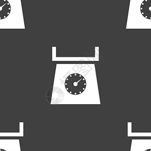 厨房的天平图标符号 灰色背景上的无缝模式白色饮食插图测量重量指标平衡拨号图片