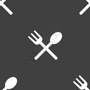 叉子和勺子交叉 餐具 食用图标符号 灰色背景上的无缝模式用餐横向圆形厨房咖啡店邮票桌子插图按钮礼仪图片