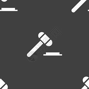 锤子法官图标 灰色背景上的无缝图案被告法律刑事判决书权威自由法庭诉讼诚实插图图片
