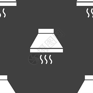 厨房引擎盖图标标志 灰色背景上的无缝图案家庭网络金属技术艺术烹饪炊具排气紫色扇子图片
