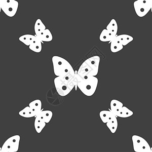 蝴蝶符号图标 昆虫符号 灰色背景上的无缝模式航班动物翅膀玻璃野生动物插图生物学图片
