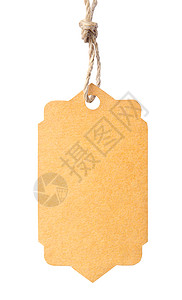 用棕色绳子绑在白色背面的空白标签邮票棉布绳索商标苦恼带子细绳衣服卡片环境图片