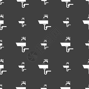 Washbasin 图标符号 灰色背景上的无缝模式陶瓷衣帽间卫生柱塞龙头卫生间盆地脸盆洗手间房间图片