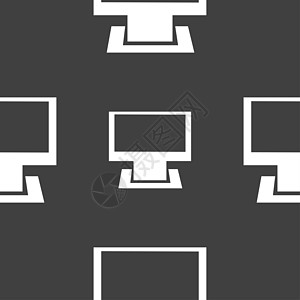 计算机宽屏监视器符号图标 灰色背景上的无缝模式白色按钮屏幕创造力邮票电视电脑插图网络令牌图片