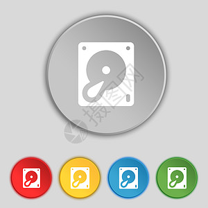 硬盘和数据库图标符号 五个平板按钮上的符号服务备份记忆硬件托管商业驾驶安全白色电脑图片