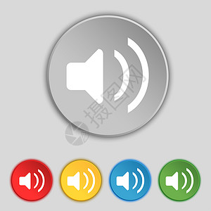 音响音量 声音图标符号 5个平板按钮上的符号徽章扬声器创造力角落质量体积立体声海浪标识技术图片