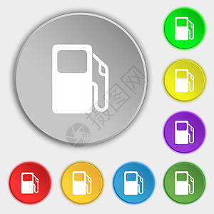 车图标汽车加油站图标符号 五个平板按钮上的符号背景
