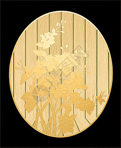 黑色背景木头的黄色花花模式Name图片