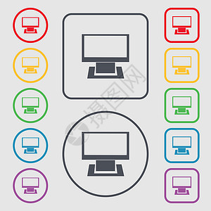 计算机宽屏显示器符号符号 圆形符号和带框架的方键图片